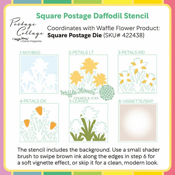 Waffle Flower Crafts Square Postage Daffodil Stencil