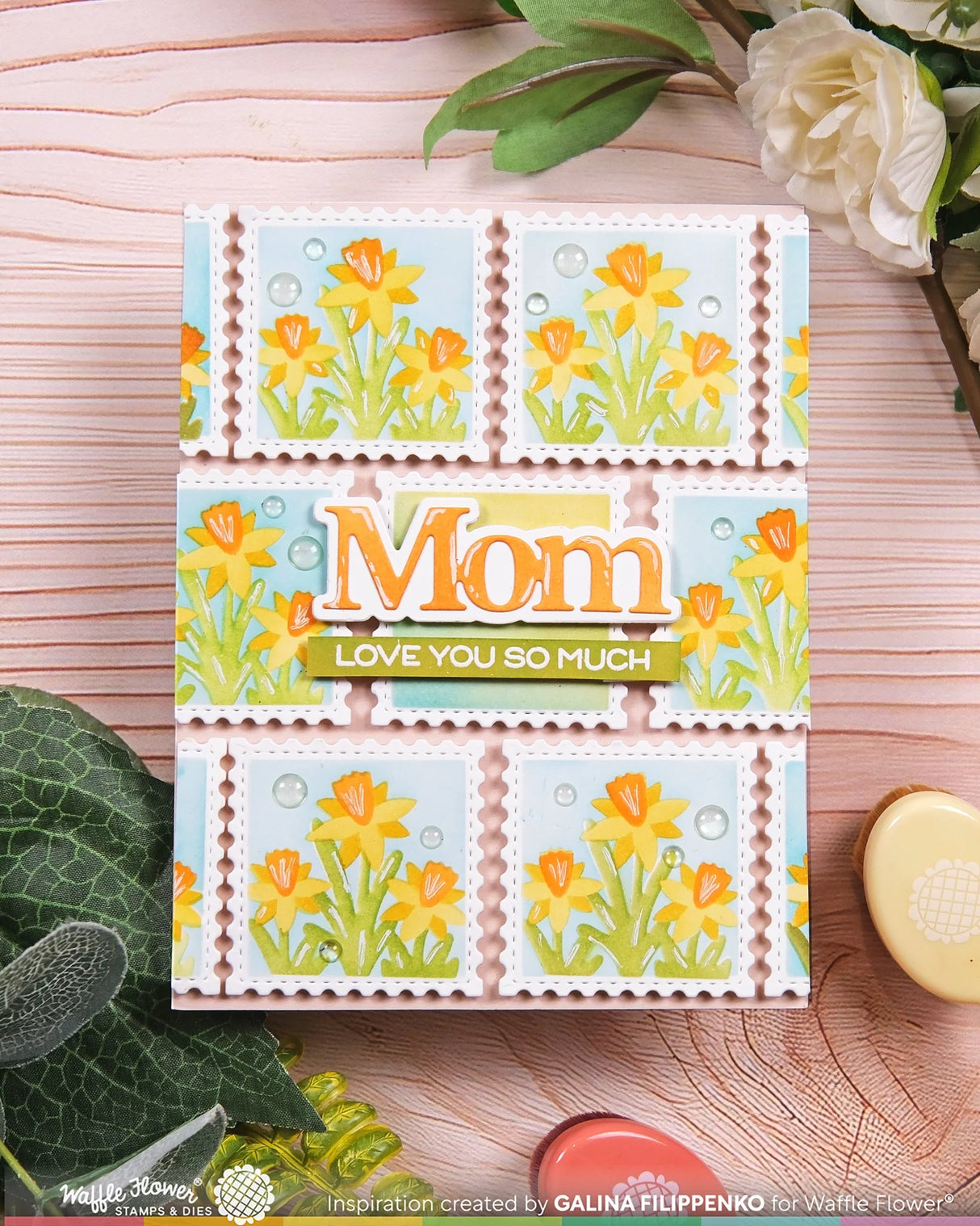 Waffle Flower Crafts Square Postage Daffodil Stencil