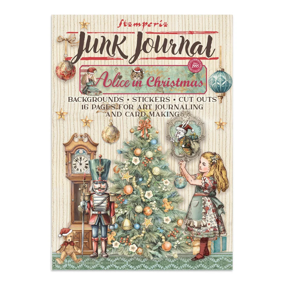 Stamperia Alice in Christmas Junk Journal Backgrounds, Stickers, Cut-Outs (SBJK03)