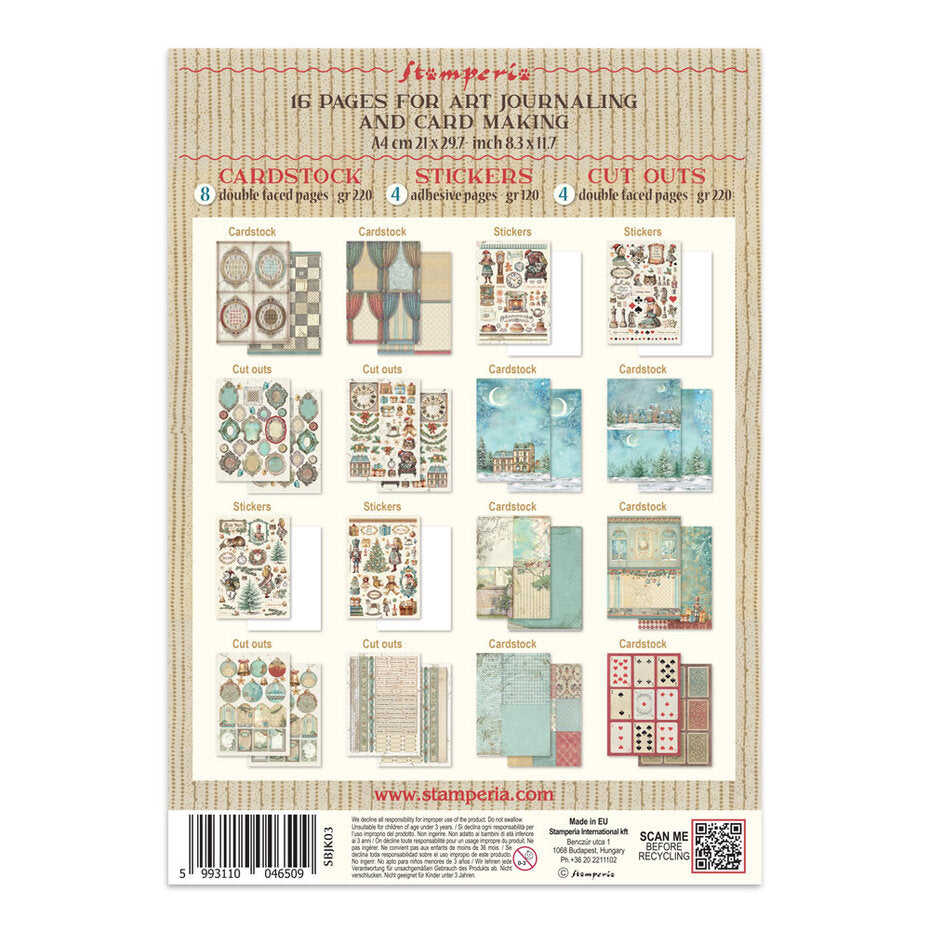 Stamperia Alice in Christmas Junk Journal Backgrounds, Stickers, Cut-Outs (SBJK03)