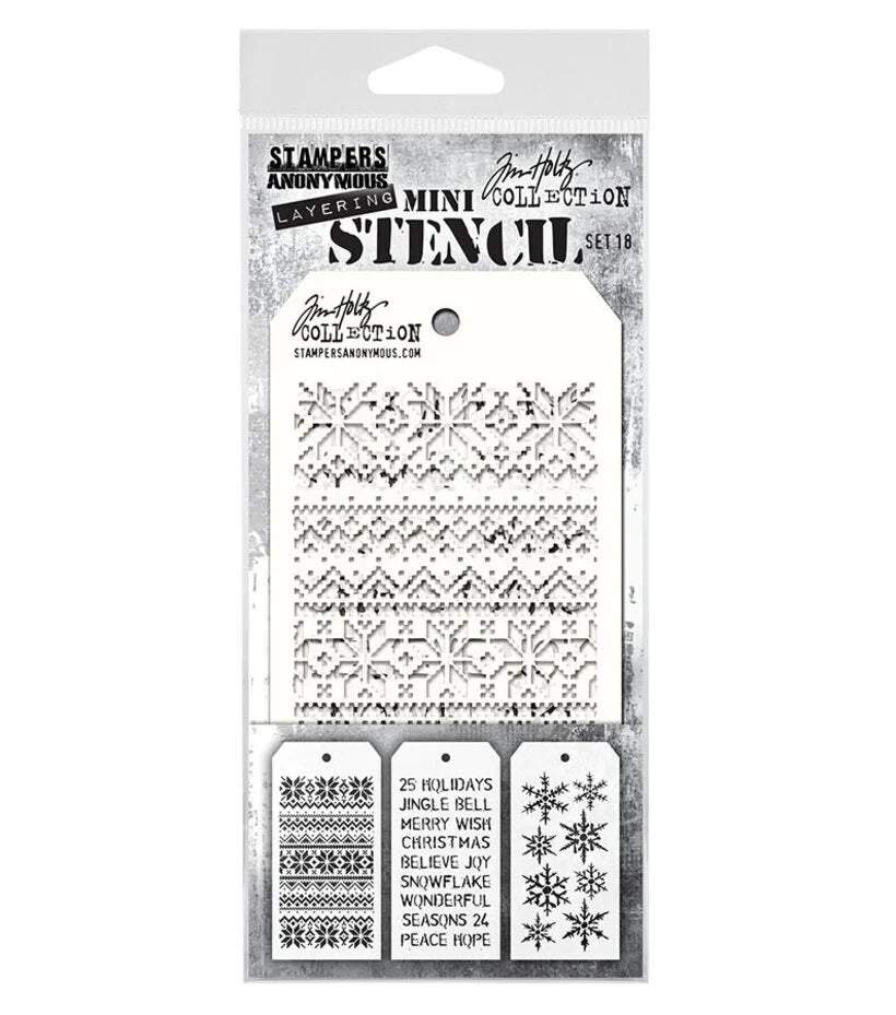 Stampers Anonymous Set #18 Tim Holtz Layering Mini Stencil (3pcs) (THMST018)