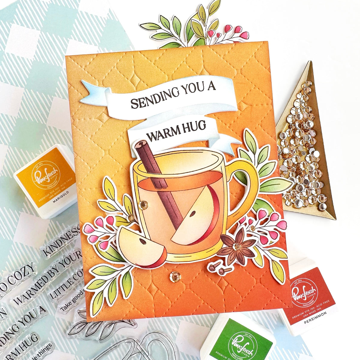 Pinkfresh Studio  Autumn Sips Stamp, Die & Stencil Bundle