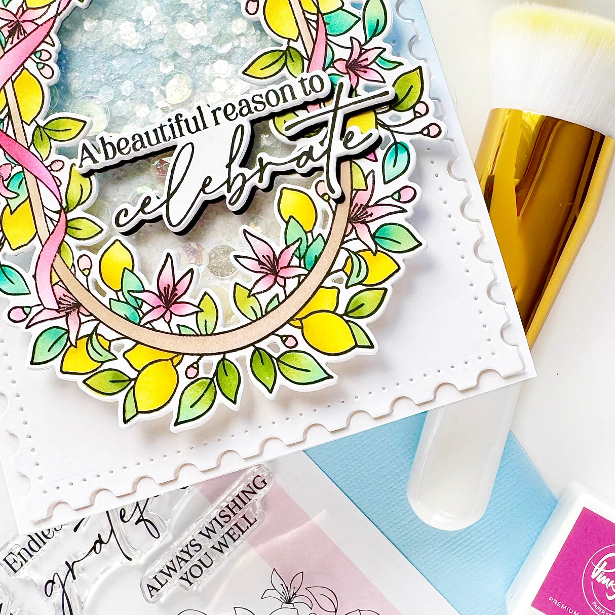 Pinkfresh Studio Lemon Blossom Crest Stamp / die/ Stencil Bundle