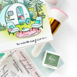 Pinkfresh Studio Retro Camp Days Stamp/ Die/ Stencil Bundle