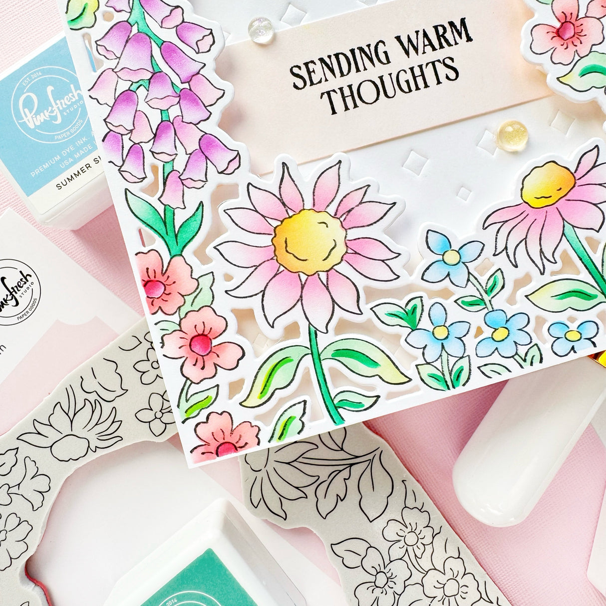 Pinkfresh Studio Sunlit Garden Cling Stamp / Stencil/ Die Bundle