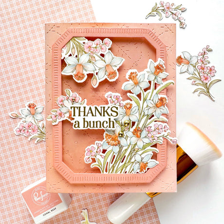 Pinkfresh Studio Whispering Daffodils stamp, die, Stencil and Washi Bundle
