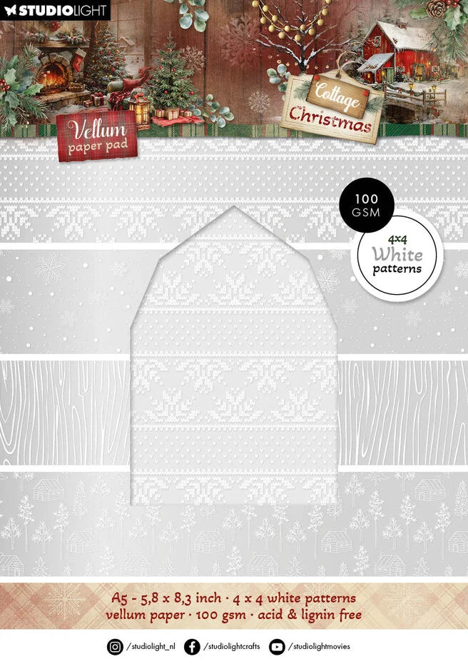 Studio Light Cottage Christmas A5 Vellum Paper Pad Backgrounds - SL-CC-VPP489