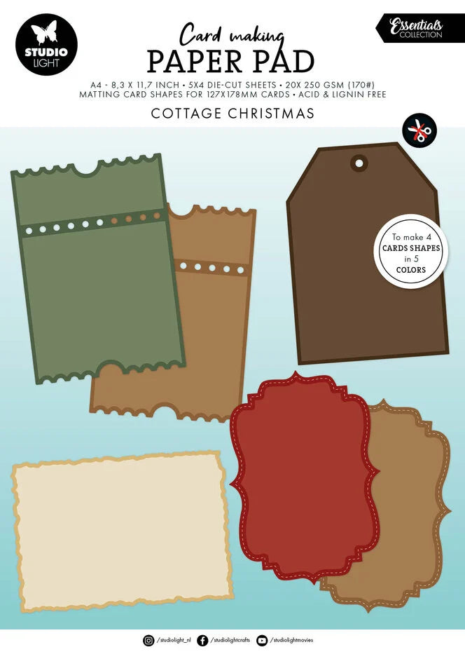 Studio Light Cottage Christmas Card Shapes for 127x178mm Cards Essentials Card Making Pad - SL-ES-CMP38