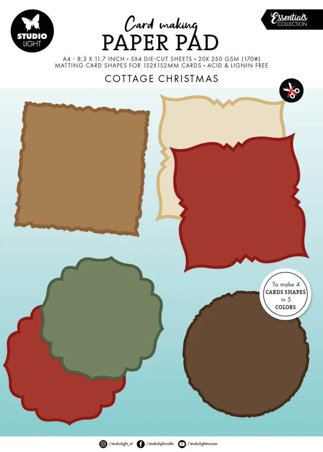 Studio Light Cottage Christmas Card Shapes for 152x152mm Cards Essentials Card Making Pad - SL-ES-CMP39