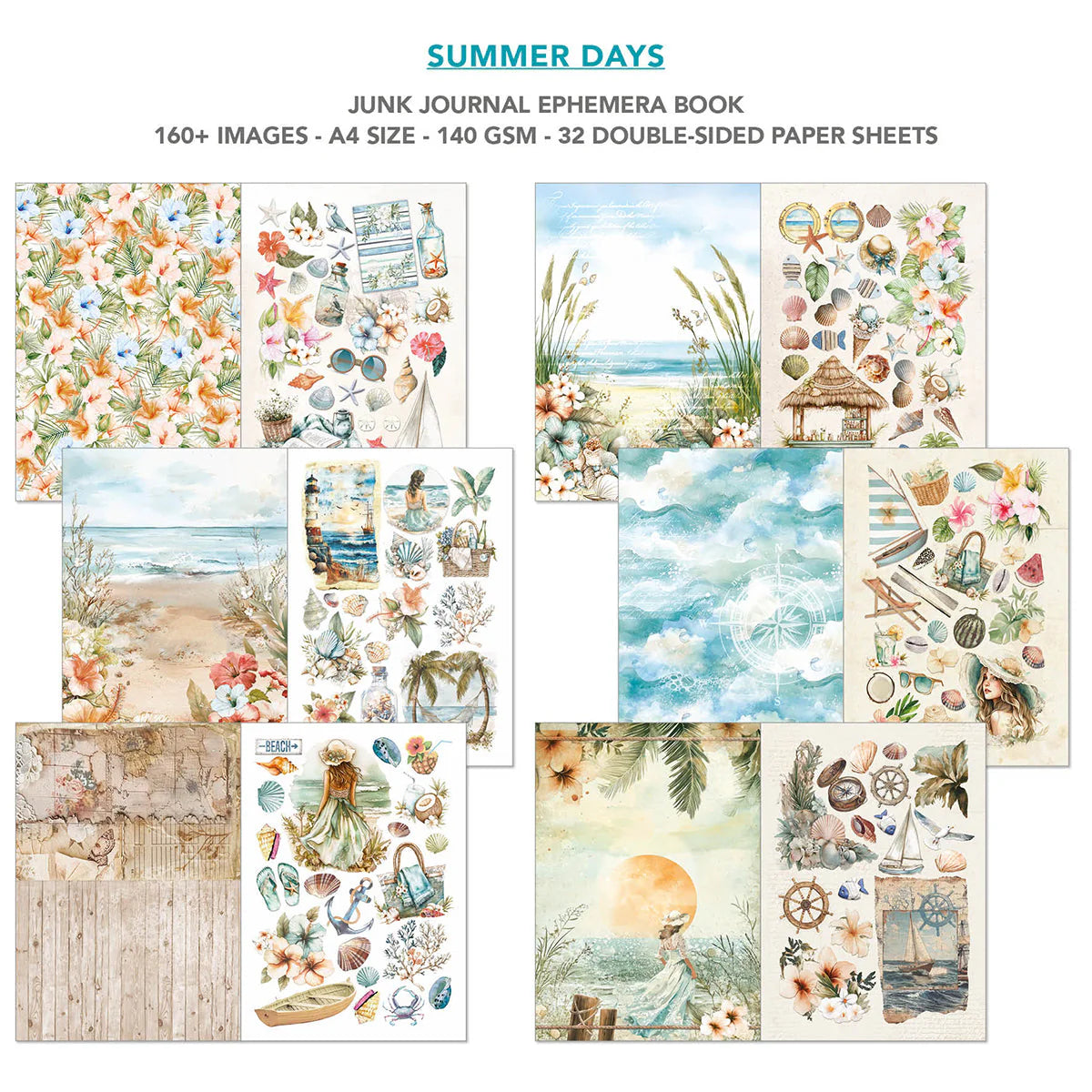 Ciao Bella Summer Days Junk Journal & Ephemera Book A4 32/Pkg