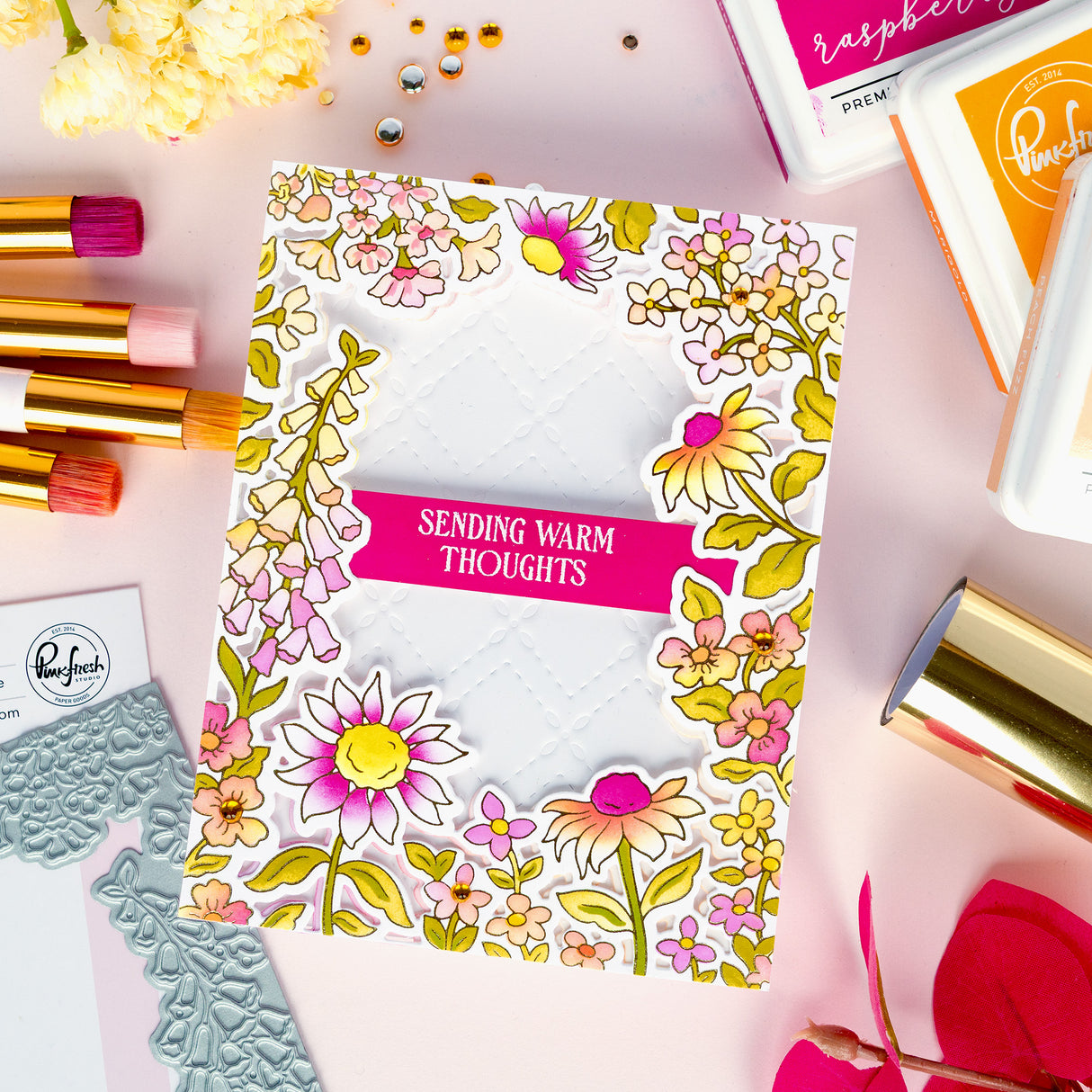 Pinkfresh Studio Sunlit Garden Cling Stamp / Stencil/ Die Bundle