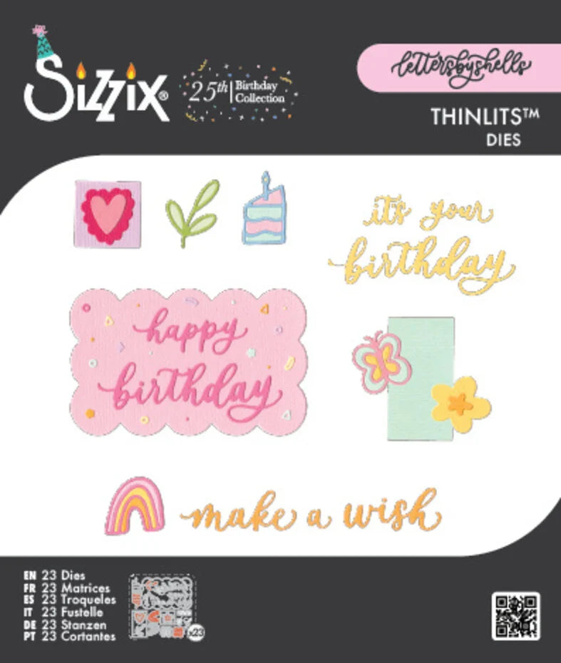 Sizzix Thinlits Birthday Doodles by Letters Die Set, 23 Pieces by Shells - 667130