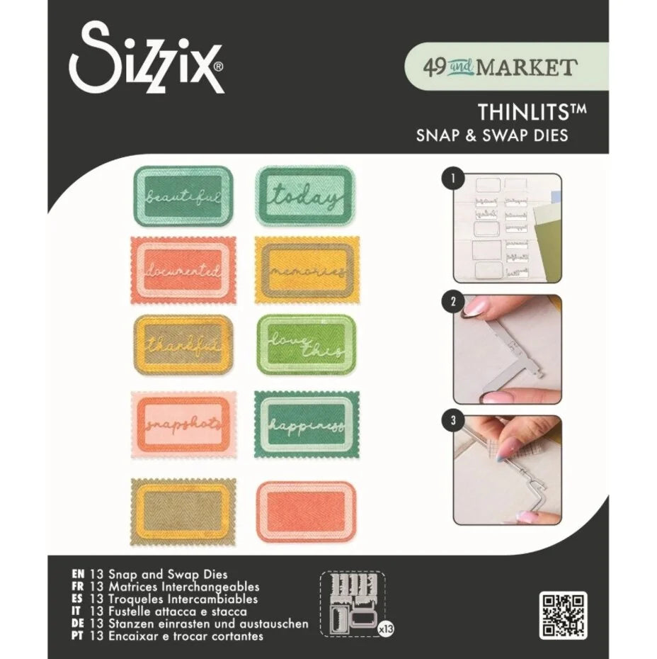 Sizzix Thinlits Die Set Snap and Swap Postage Label (13pcs) by 49 and Market - 667228
