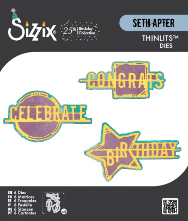 Sizzix Thinlits Word Wafers Birthday Die Set, 6 Pieces by Seth Apter - 667132