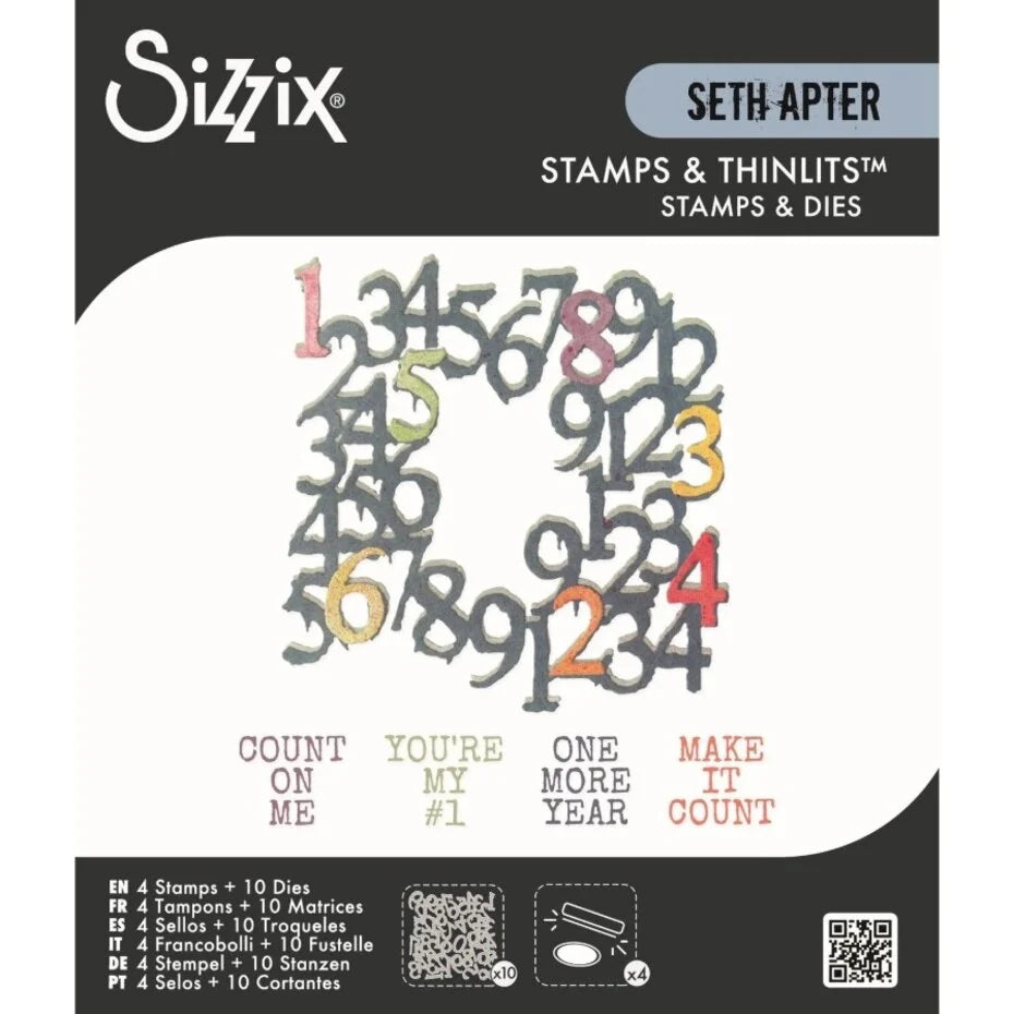 Sizzix Thinlits Die Set with Stamps Recount (10+4pcs) by Seth Apter - 667214