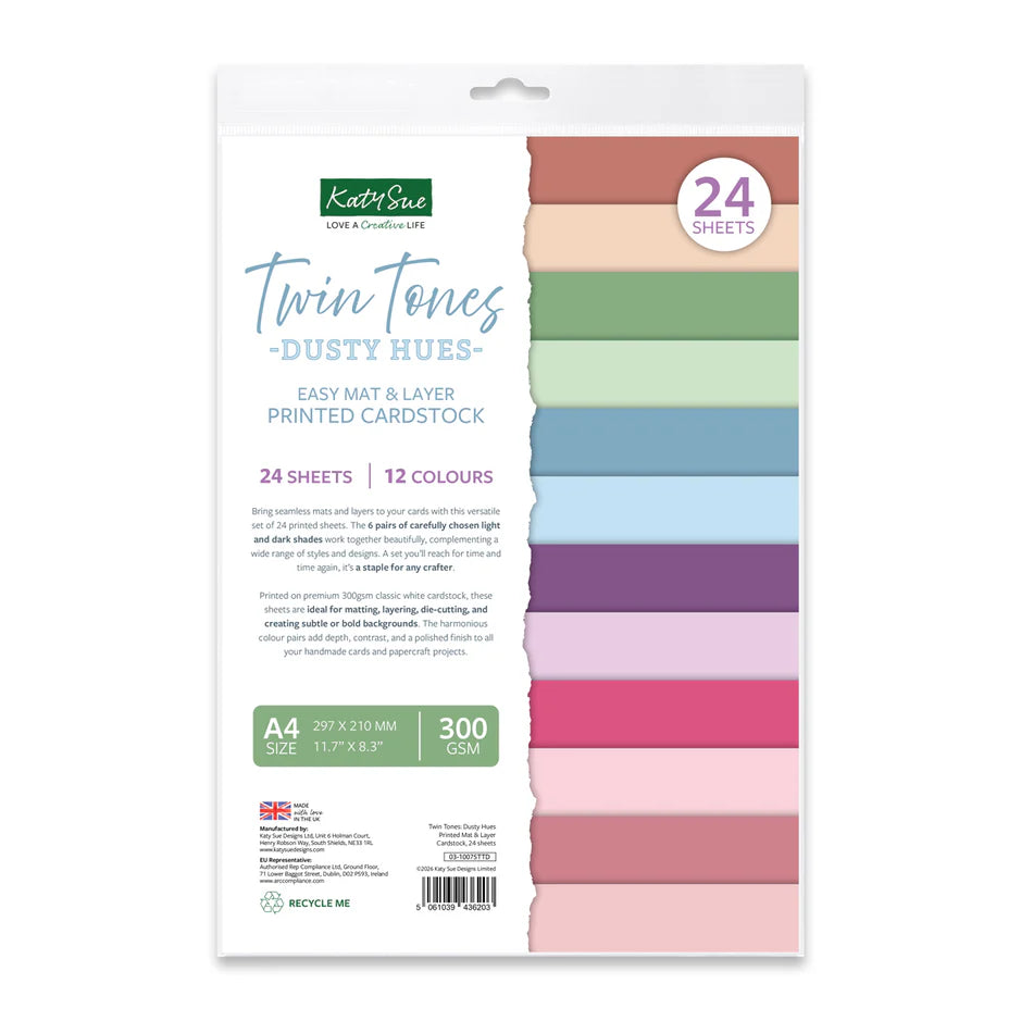 Katy Sue Designs Twin Tones - Dusty Hues Printed Mat & Layer Cardstock, 24 sheets