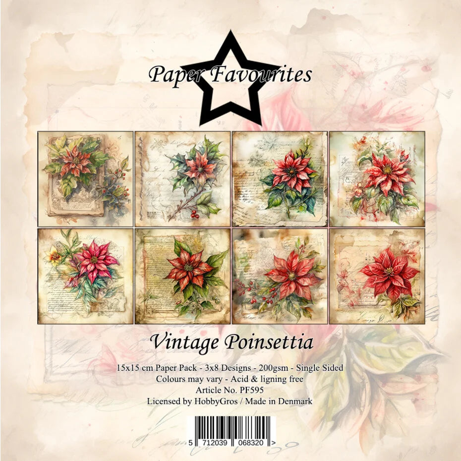 Paper Favourites Vintage Poinsettia 6x6 Inch Paper Pack - PF595