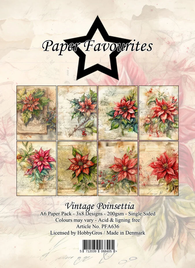 Paper Favourites Vintage Poinsettia A6 Paper Pack - PFA636