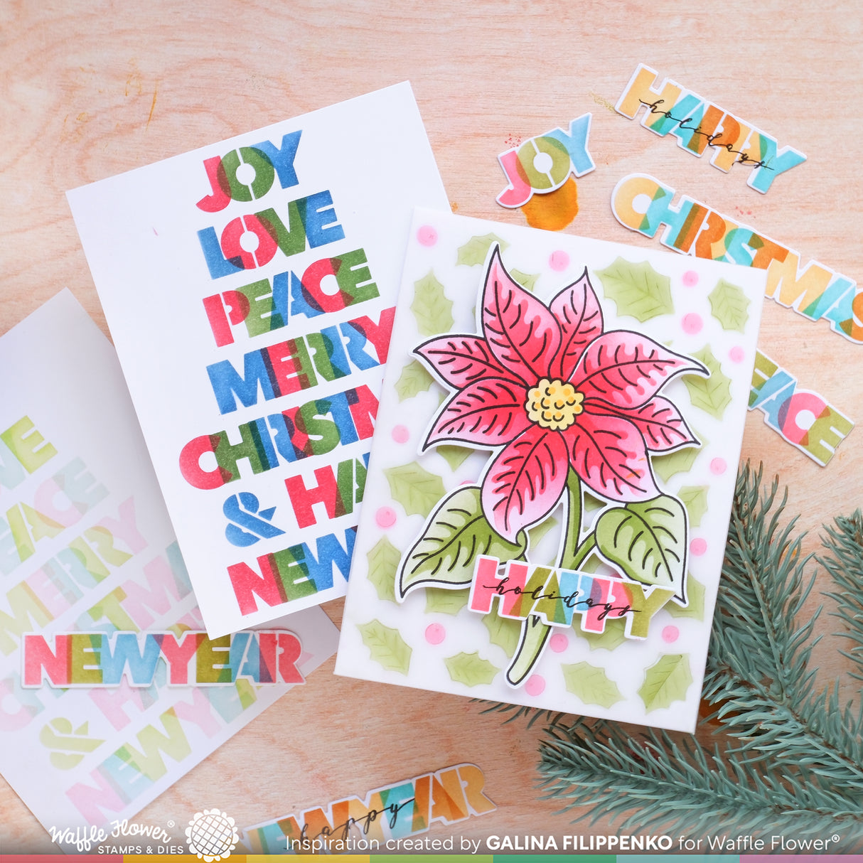 Waffle Flower Crafts Overlapping Christmas Additions Stamp Set