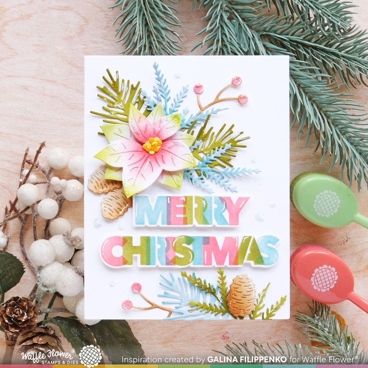 Waffle Flower Crafts Overlapping Christmas Words Matching Die