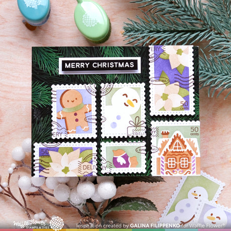 Waffle Flower Crafts Postage Collage North Pole Stamp Set