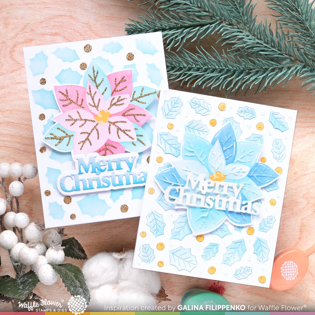 Waffle Flower Crafts Holly Jolly Background Stencil