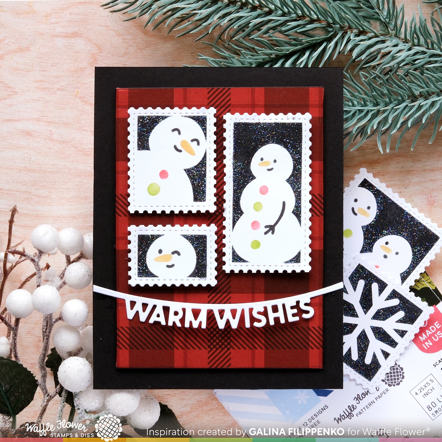 Waffle Flower Crafts Postage Collage Snowman Stencil