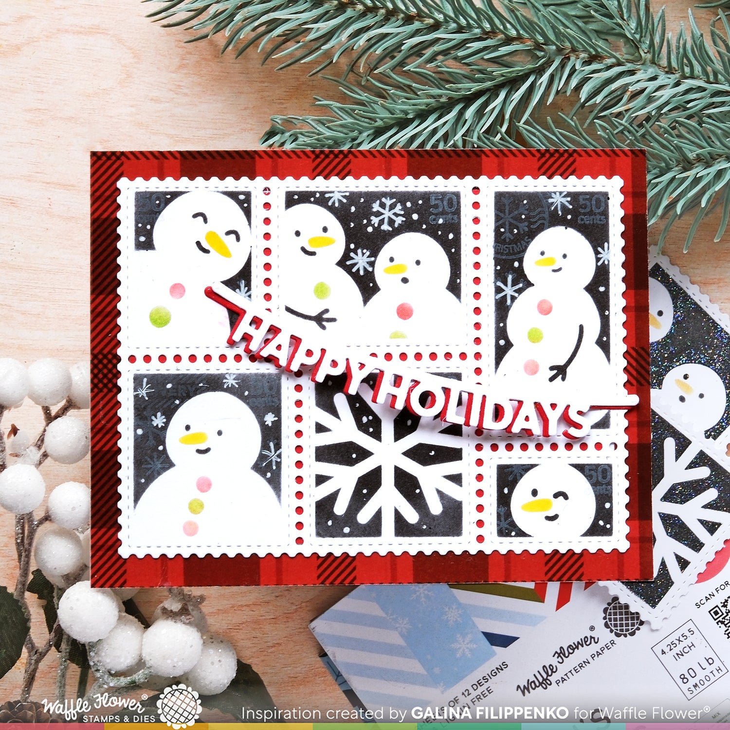 Waffle Flower Crafts Postage Collage Snowman Stencil