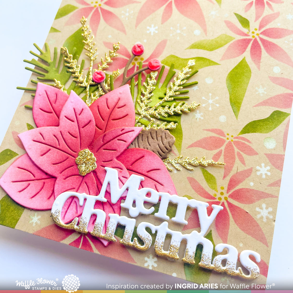 Waffle Flower Crafts Poinsettia Background Stencil