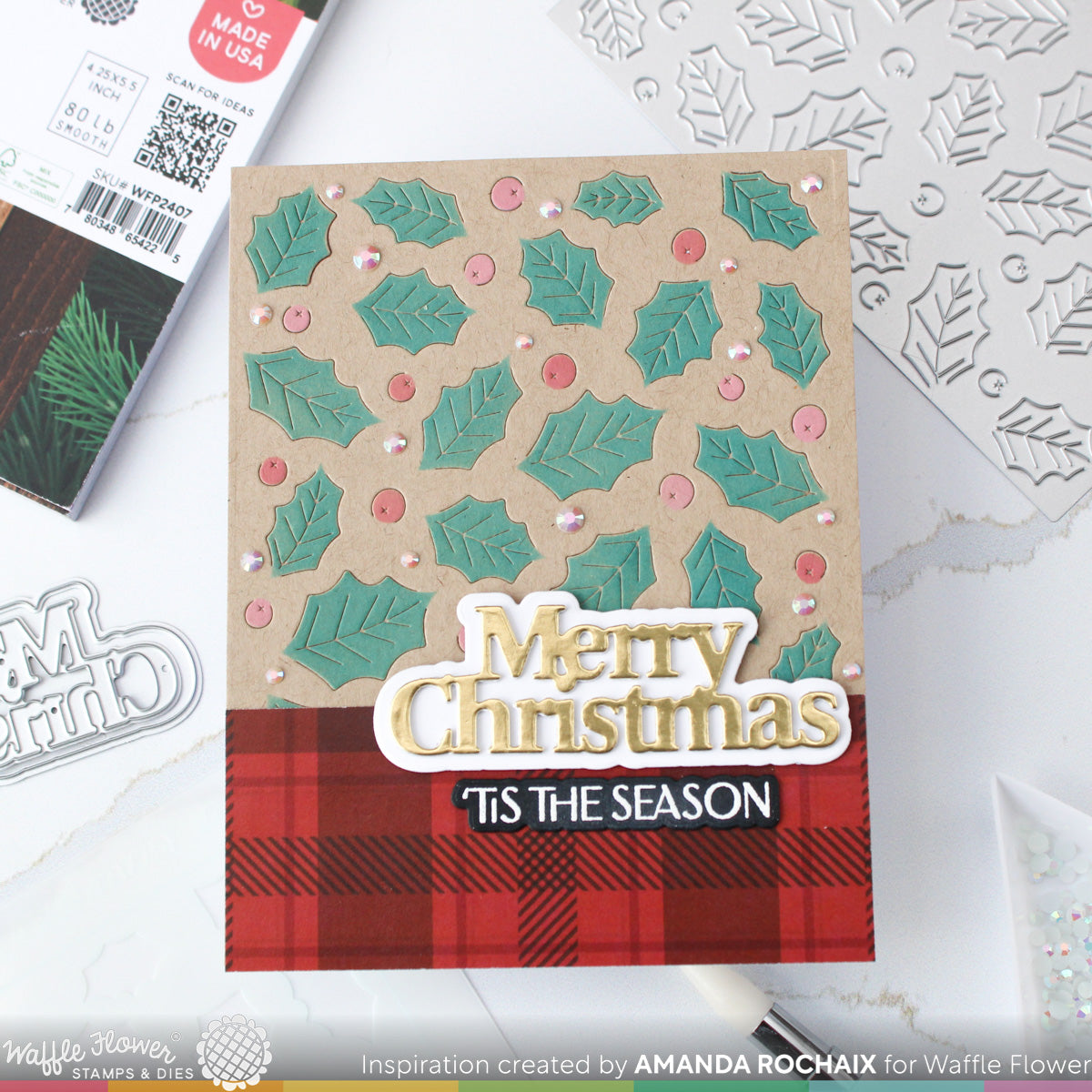 Waffle Flower Crafts Holly Jolly Background Stencil