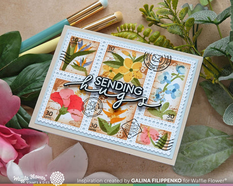 Waffle Flower Crafts Postage Collage Tropical Flowers Stencil