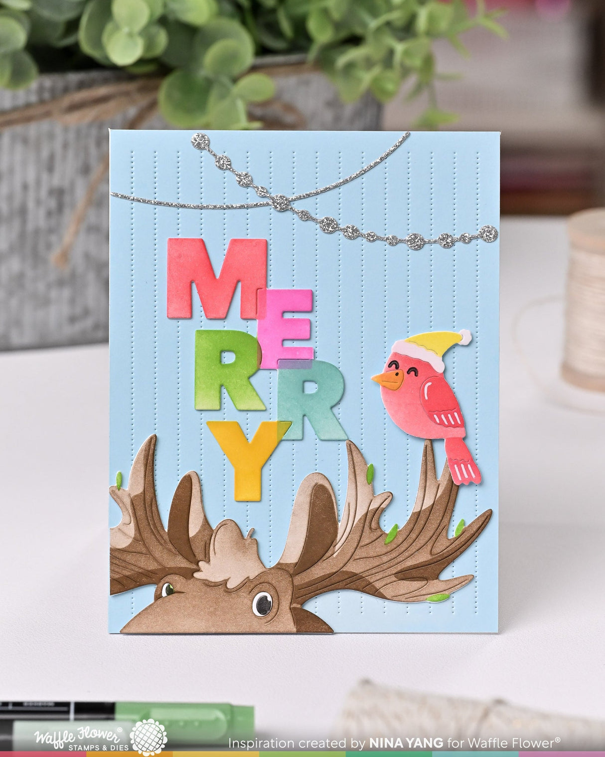 Waffle Flower Crafts Birdie Friends in Winter Stencil