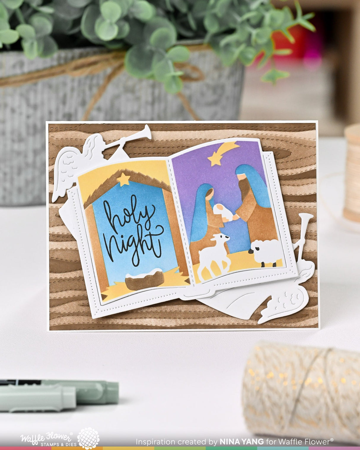 Waffle Flower Crafts Open Book Nativity Stencil