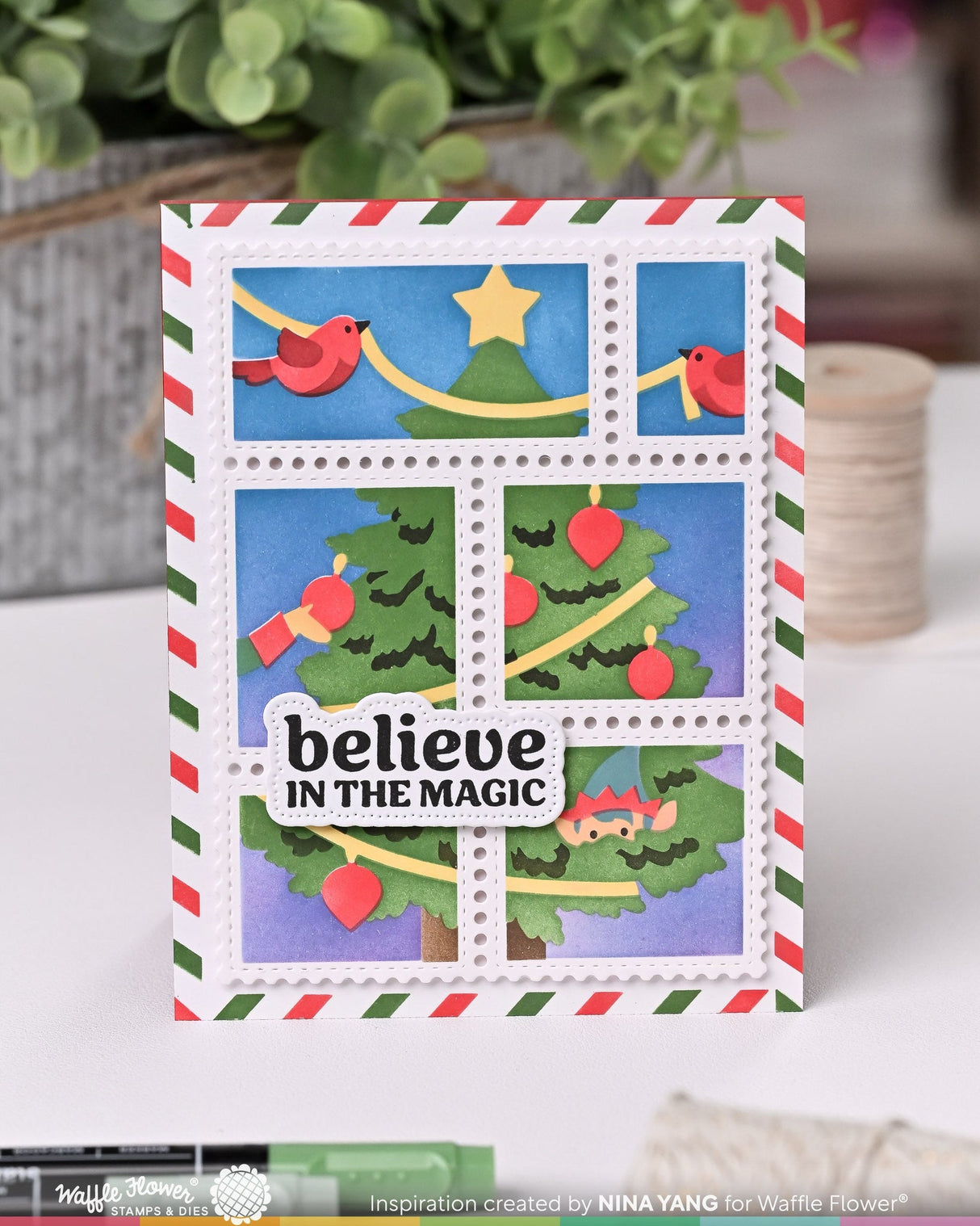 Waffle Flower Crafts Postage Collage Vertical Tree Stencil