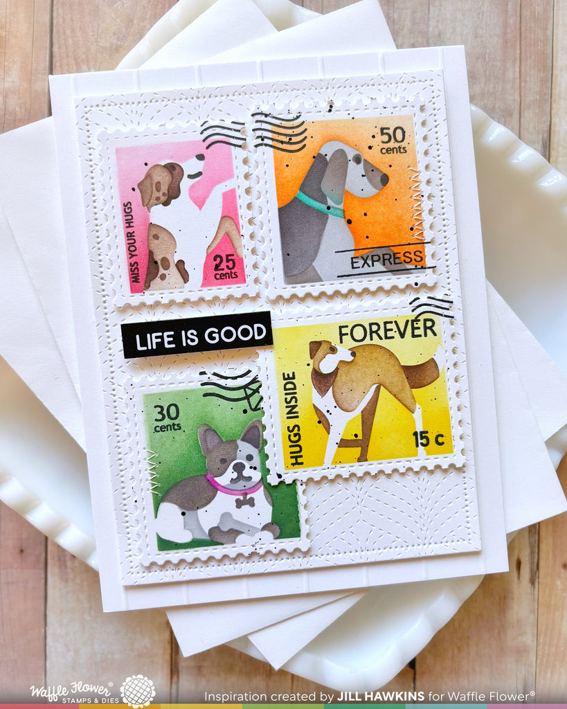 Waffle Flower Craft Postage Collage Woof Stencil