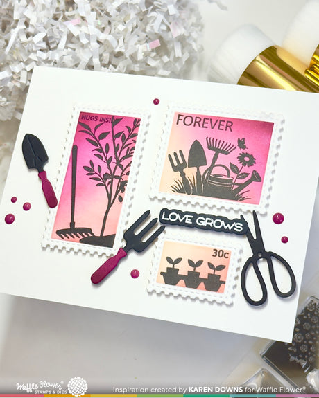 Waffle Flower Craft Postage Collage Garden Silhouettes Stamp Set