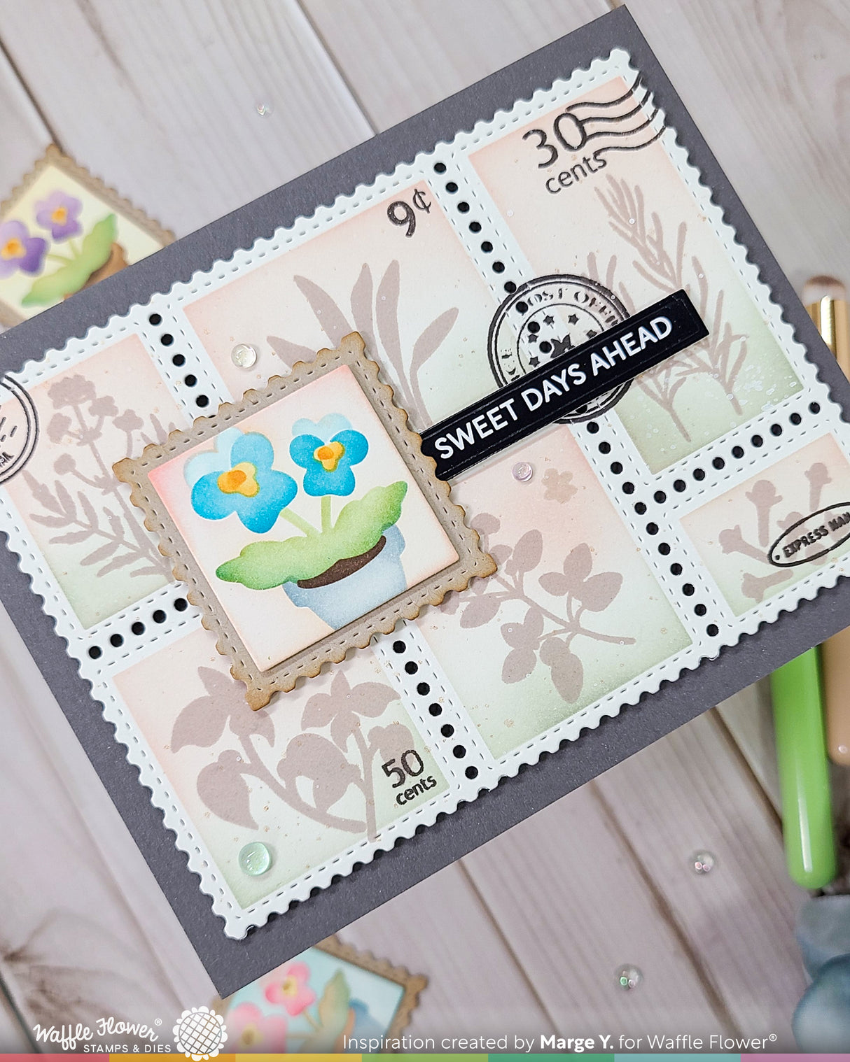 Waffle Flower Craft Postage Collage Herb Silhouettes Stamp Set