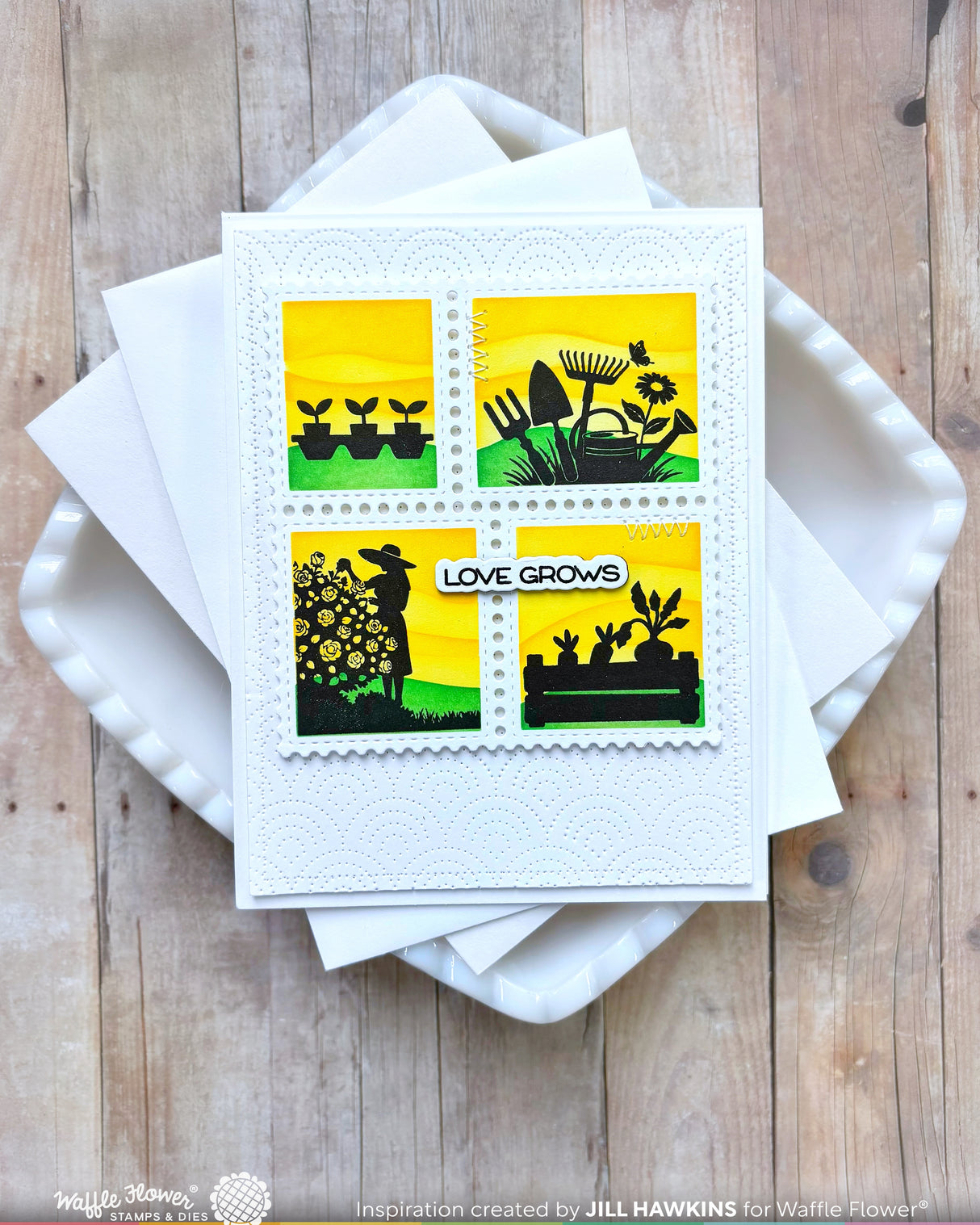 Waffle Flower Craft Postage Collage Garden Silhouettes Stamp Set