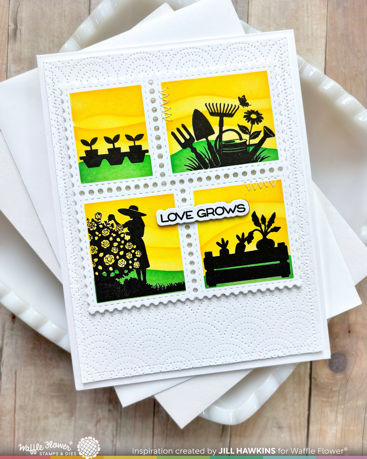 Waffle Flower Craft Postage Collage Garden Silhouettes Stamp Set