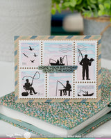 Waffle Flower Postage Collage Fishing Silhouettes Stamp Set - 422555