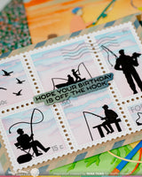 Waffle Flower Postage Collage Fishing Silhouettes Stamp Set - 422555