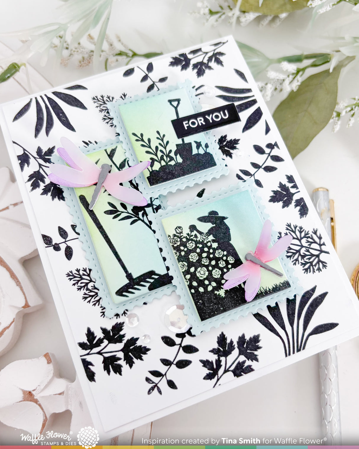Waffle Flower Craft Postage Collage Garden Silhouettes Stamp Set
