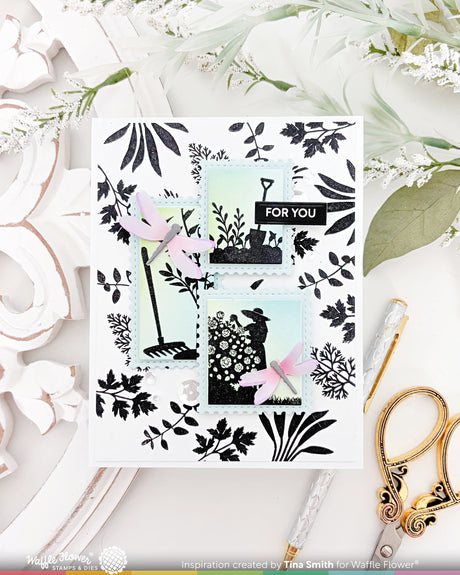 Waffle Flower Craft Postage Collage Herb Silhouettes Stamp Set