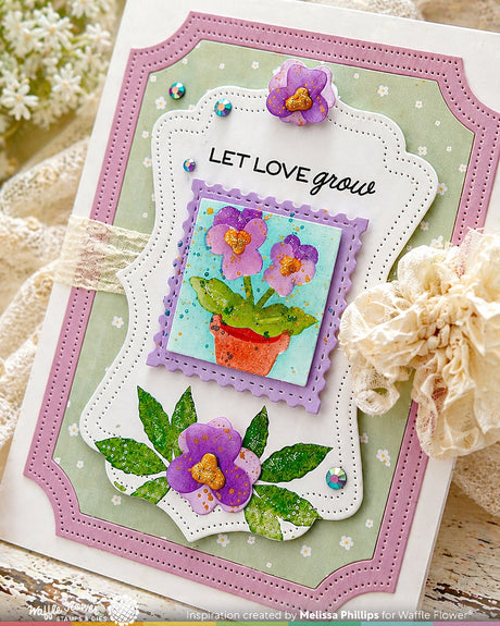 Waffle Flower Craft Postage Collage Herb Silhouettes Stamp Set