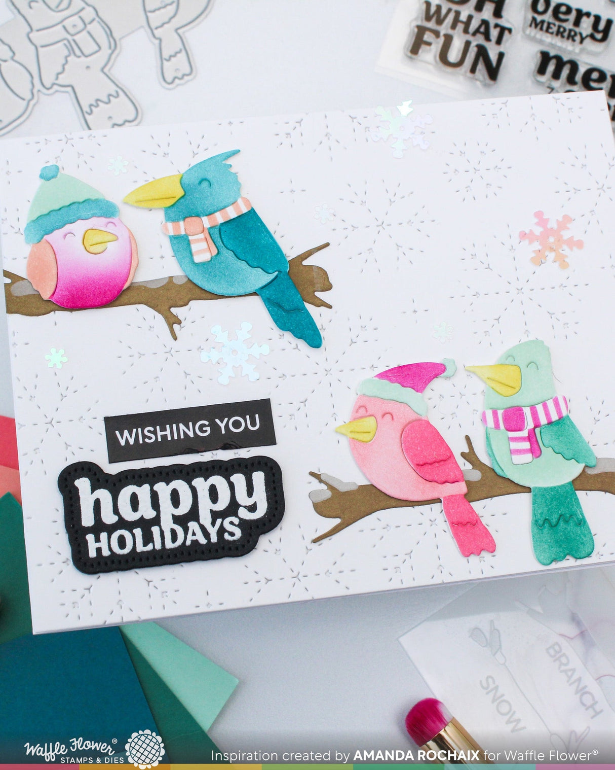 Waffle Flower Crafts Birdie Friends in Winter Stencil
