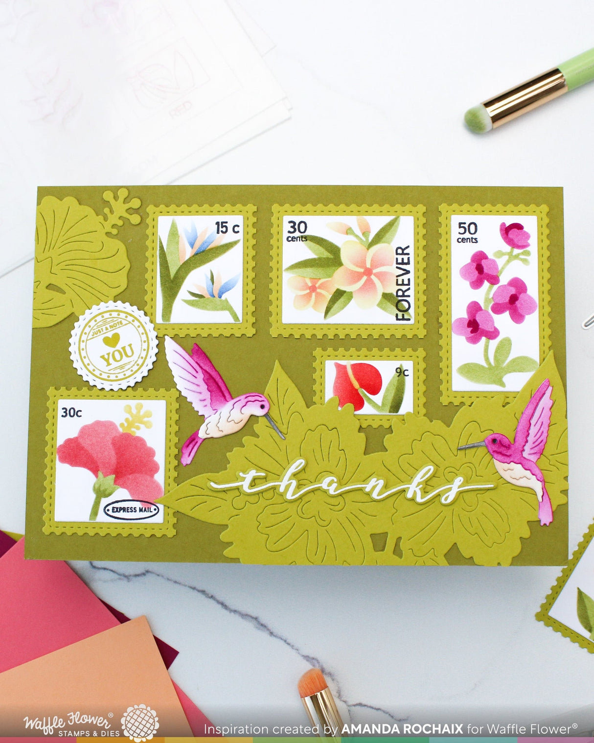 Waffle Flower Crafts Postage Collage Tropical Flowers Stencil