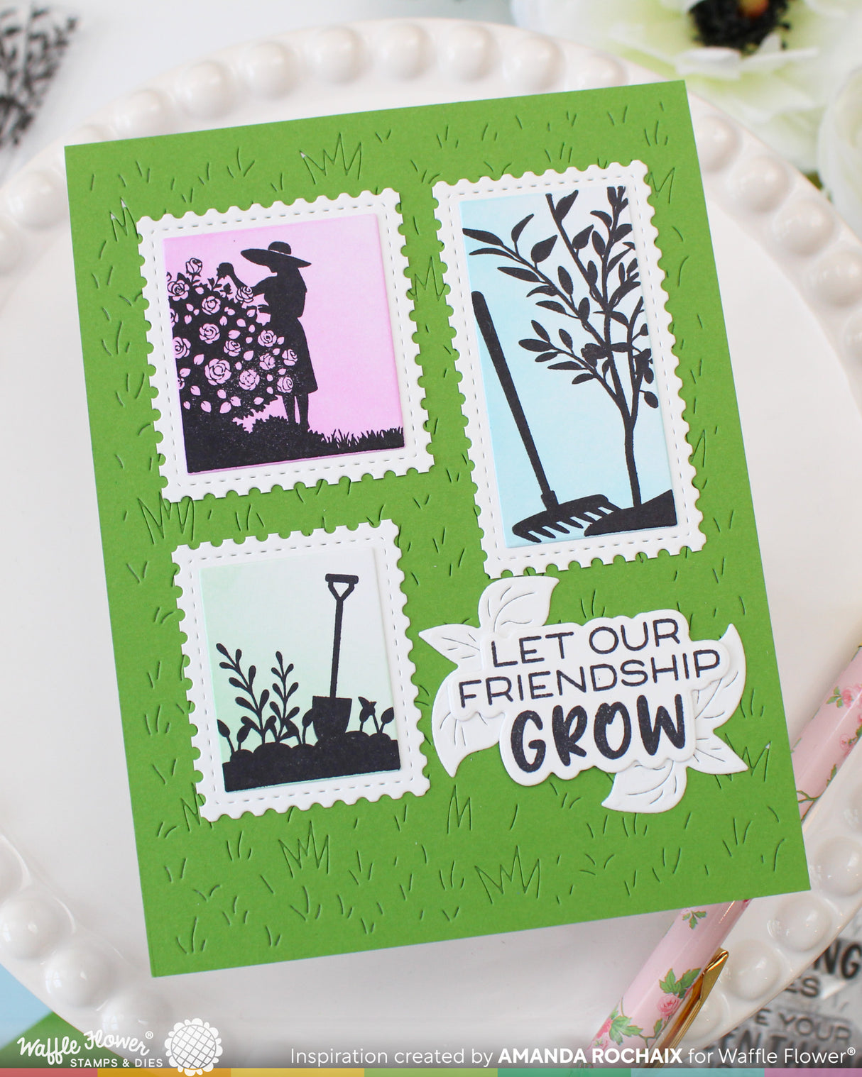 Waffle Flower Craft Postage Collage Garden Silhouettes Stamp Set