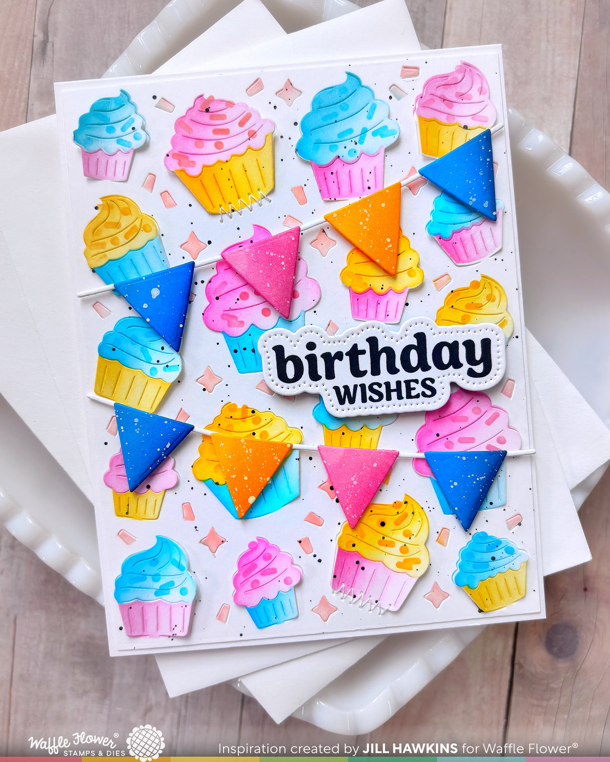 Waffle Flower Cupcake Background Coloring Stencil - 421977