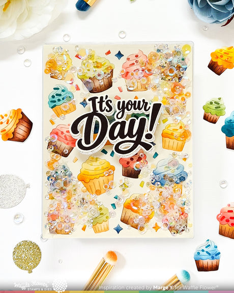 Waffle Flower Cupcake Background Coloring Stencil - 421977