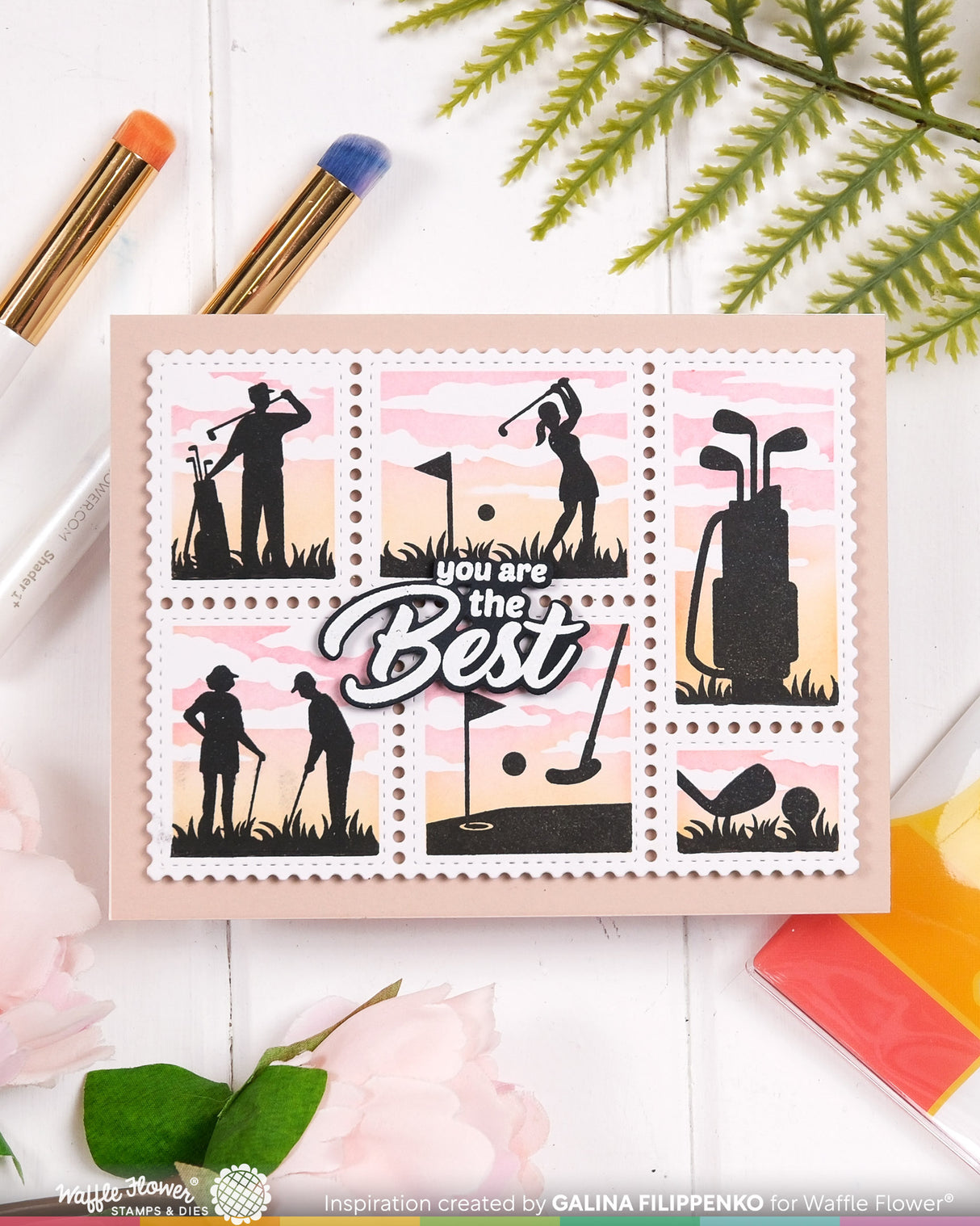Waffle Flower Postage Collage Golf Silhouettes Stamp Set - 422541